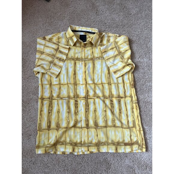 VTG‎ Sean John Men's Yellow Short Sleeve Button Up Logo Shirt Size XXL Collar - Picture 2 of 7